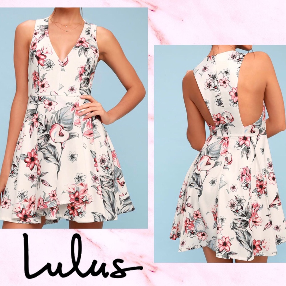 🎀CLEARANCE🎀 Lulus Seeing Chic Green/Ivory Floral Skater Dress